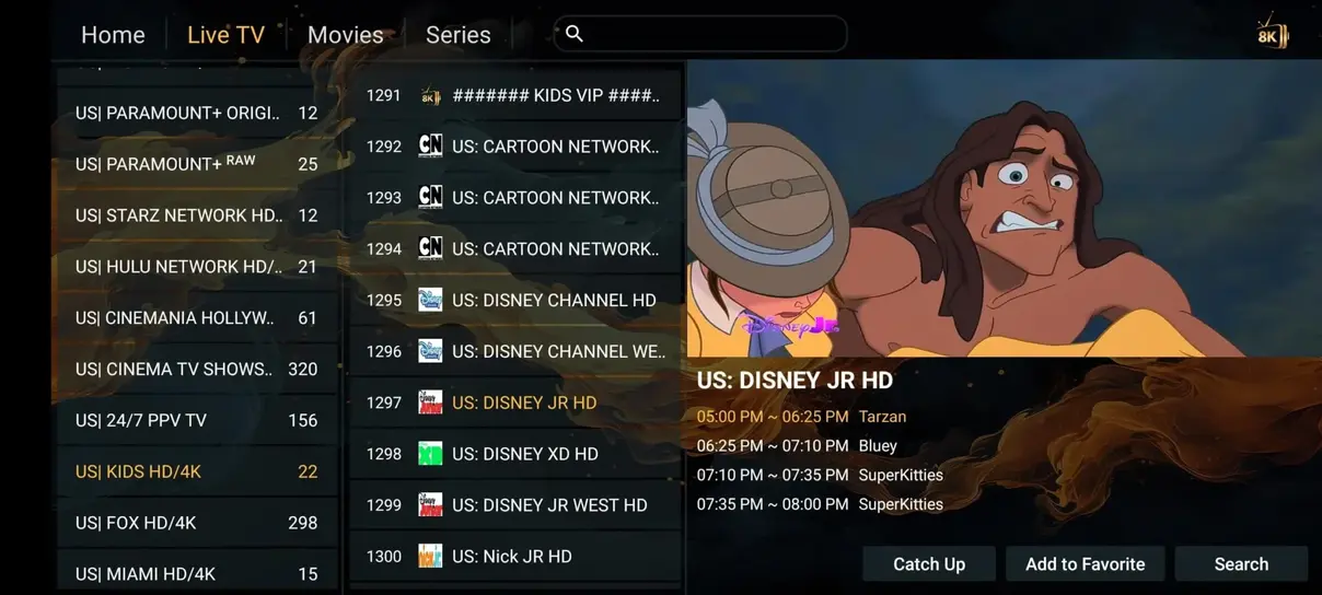 IPTV app voorbeeldscherm 2 op televisie