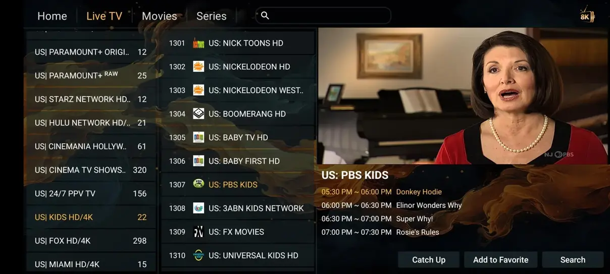IPTV app voorbeeldscherm 4 op televisie