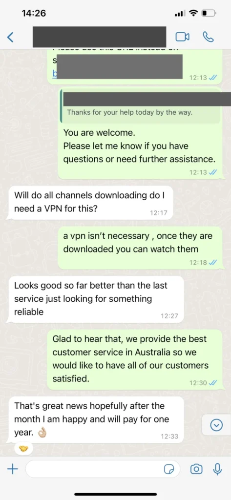 Voorbeeld van IPTV ondersteuning via WhatsApp 3